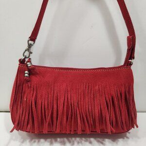 NWOT Nine West Red Suede Leather Fringed Mini Bag